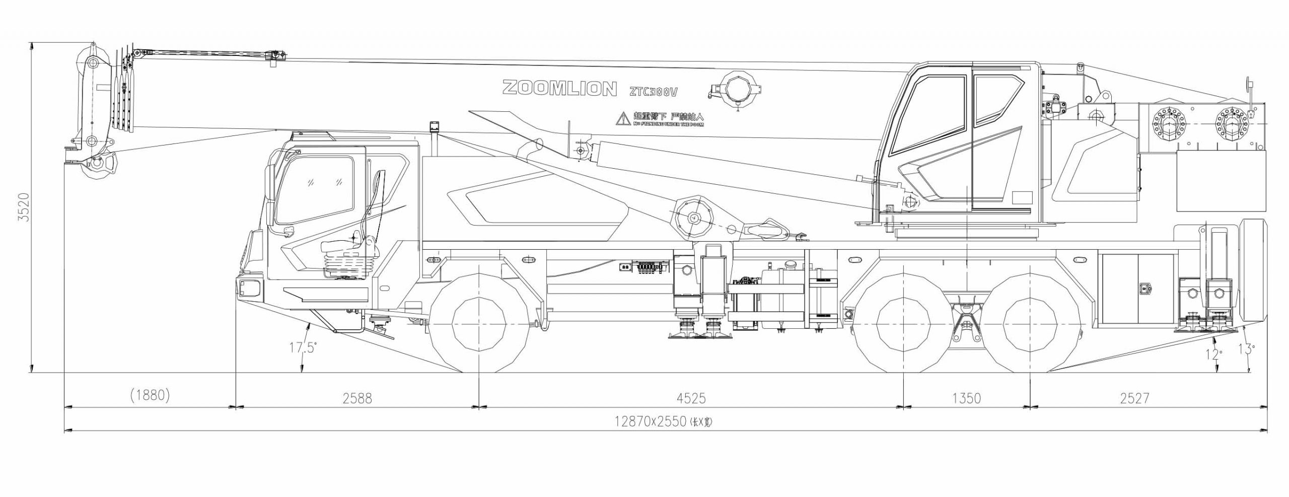 Zoomlion характеристики. Кран Zoomlion ztc300. Автокран Zoomlion ZTC 300. Автокран 30 тонн Zoomlion (ztc300v). Габариты крана Зумлион 30 тонн.